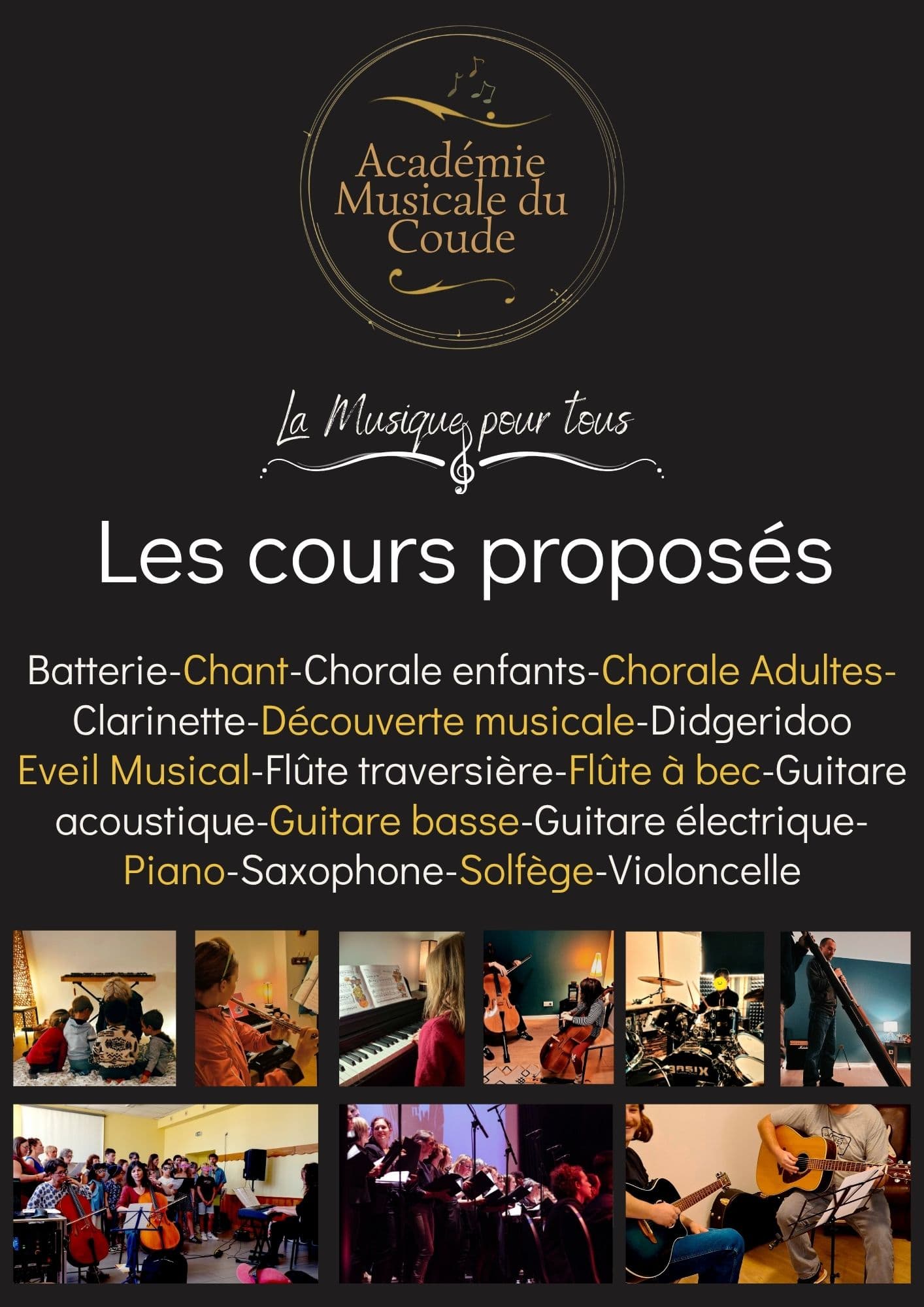 Les cours proposés par l’Académie Musicale du Coude